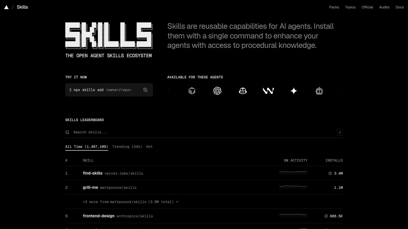 skills.sh All Time leaderboard