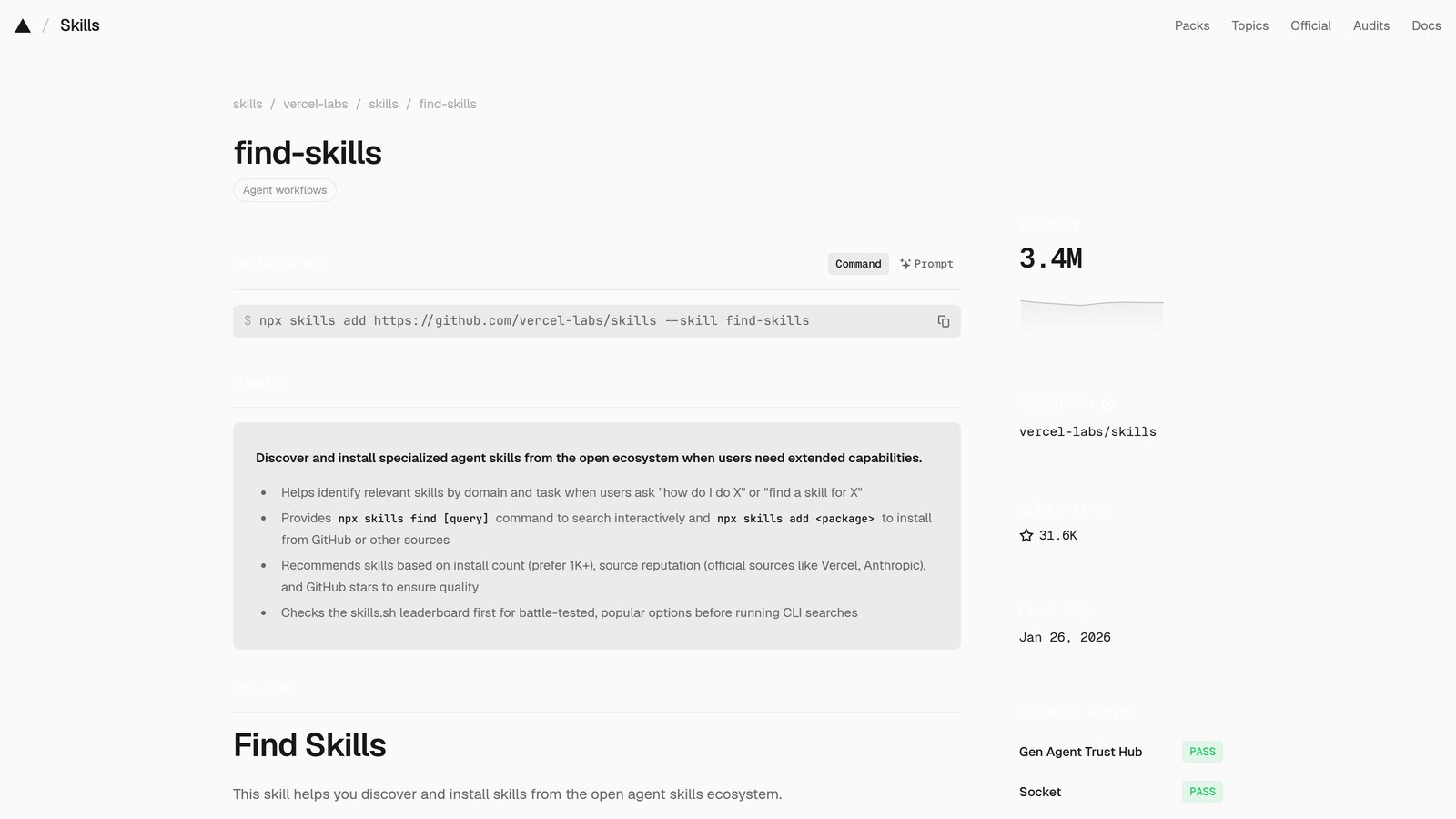 find-skills page on skills.sh